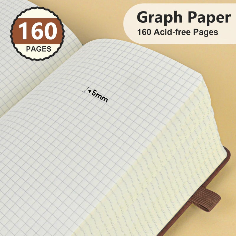 PERCUN Graph Paper Notebook, 160 Pages Grid Journal for women & men, A5 Hardcover Leather Graphing Notebook for School, Work, Travel, Note Taking 5.9â€x8.5â€ (Brown) - Image 4