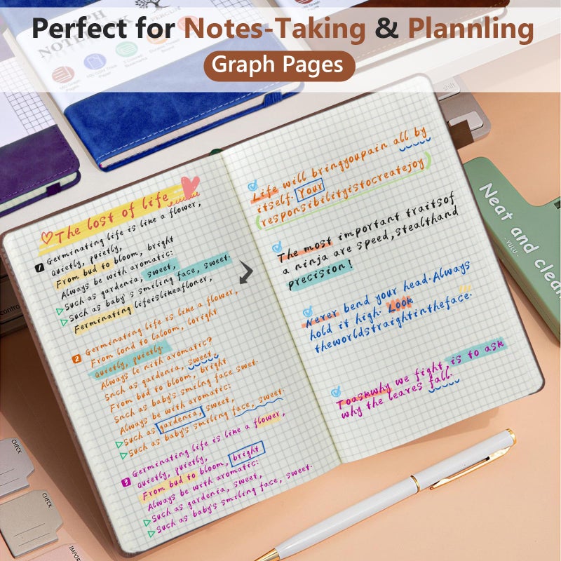 PERCUN Graph Paper Notebook, 160 Pages Grid Journal for women & men, A5 Hardcover Leather Graphing Notebook for School, Work, Travel, Note Taking 5.9â€x8.5â€ (Brown) - Image 3