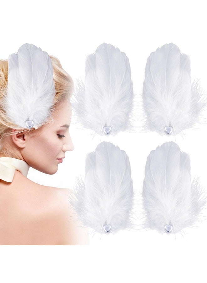 ANCIRS 4 Pack Feather Hair Clips For Women Flywing Shape Hair Barrettes Accessory Hairpins 1920S Flapper Headpiece Hair Piece For Swan Lake Cosplay Show Dancing Party Halloween Costume White - Image 1