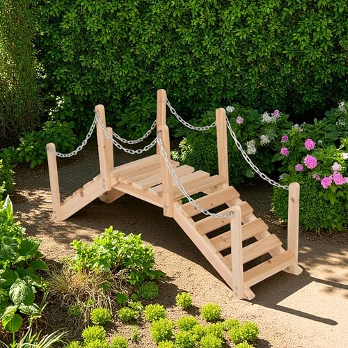 Shine Company 4963N Decorative Cedar Wood Garden Bridge with Side Rails, Natural - Image 2