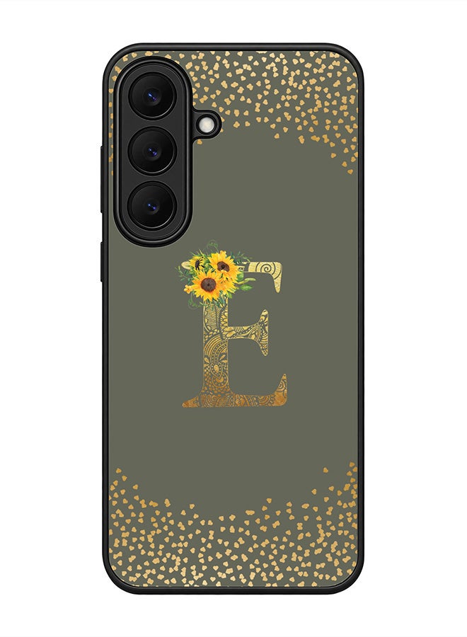 Stylizedd Rugged Case for Samsung Galaxy S26 FE- Slim Fit Hybrid Rubber Cover Sunflower Monogram - E (Olive Green)