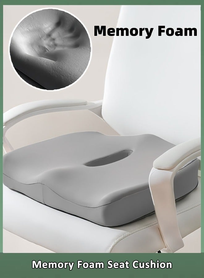 وسادة مقعد، وسادة كرسي مانعة للانزلاق مع إسفنج ميموري فوم، وسائد عظم الذنب لتخفيف الضغط، وسادة مقعد الكمبيوتر والسيارة (رمادي) - Image 1