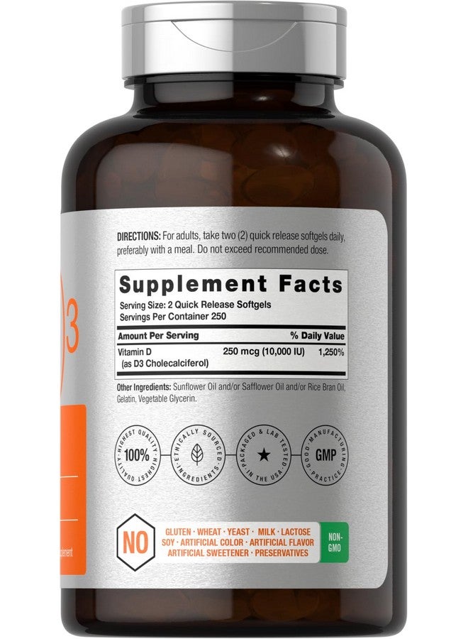 Horbäach Vitamin D3 10000 IU | 500 Softgels | Non-GMO, Gluten Free Supplement | Value Size | 250mcg | High Potency Formula - Image 2