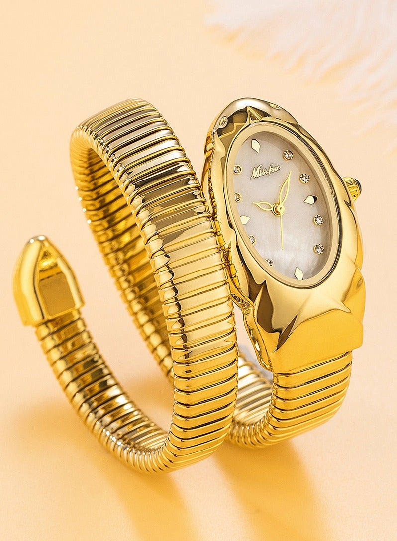 مس_فوكس ساعة نسائية فاخرة بتصميم سوار على شكل ثعبان ملتف، أنيقة وعصرية، كوارتز مقاومة للماء - Image 1
