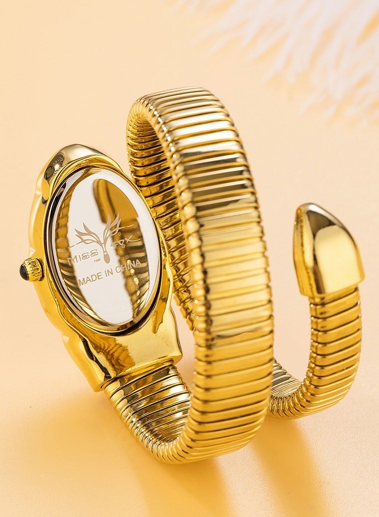 مس_فوكس ساعة نسائية فاخرة بتصميم سوار على شكل ثعبان ملتف، أنيقة وعصرية، كوارتز مقاومة للماء - Image 3