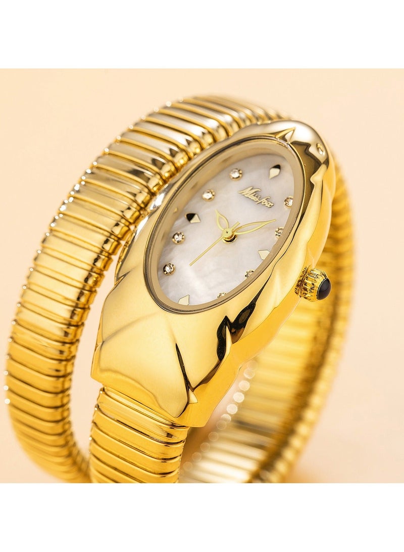 مس_فوكس ساعة نسائية فاخرة بتصميم سوار على شكل ثعبان ملتف، أنيقة وعصرية، كوارتز مقاومة للماء - Image 5