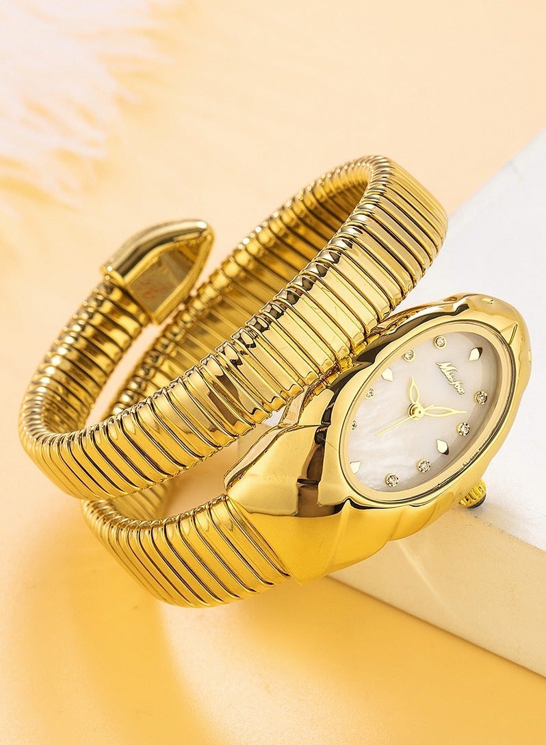 مس_فوكس ساعة نسائية فاخرة بتصميم سوار على شكل ثعبان ملتف، أنيقة وعصرية، كوارتز مقاومة للماء - Image 4