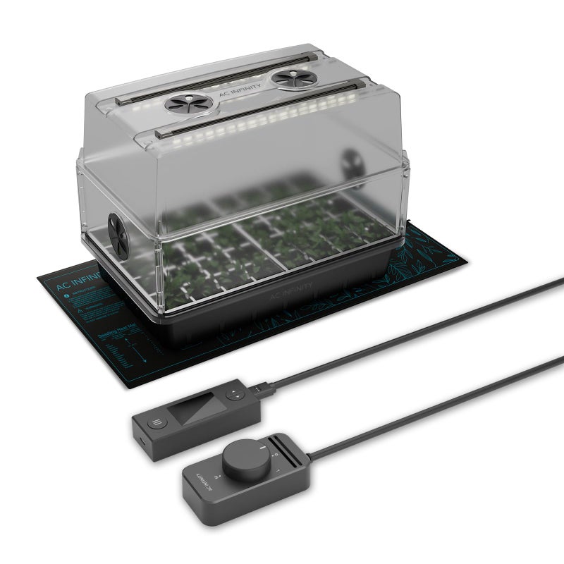 AC Infinity HeavyDuty Humidity Dome 5x8 Germination Kit with Waterproof Seedling Mat Full Spectrum LED Grow Light Bars Samsung LM301H EVO Diodes Vented Extension Panels for Seed Starting