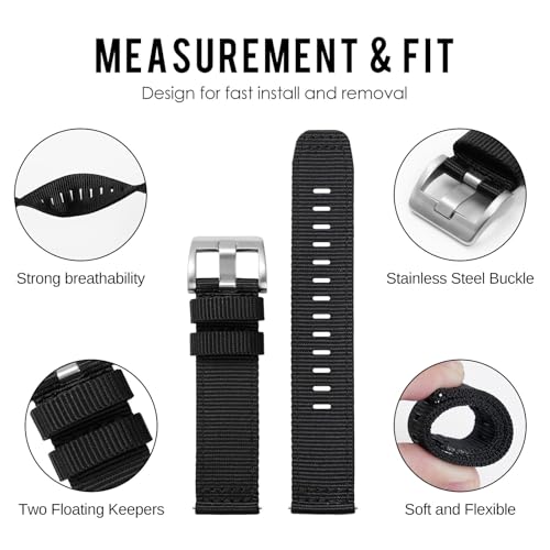 TACTICAL FROG Nylon Watch Bands 22mm, 2 Piece Fast Release Replacement Watch Strap for Men Women, Black - Image 2