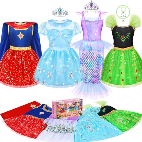 STOPKLAS Princess Dress Up Clothes for Little Girls 16 PCS Princess Toddler Dress Up Costumes Kids Dress Up Pretend Play Toys Gifts for Toddlers Mermaid Costume Set with Accessories for Girls 3 4 5 6 - Image 1