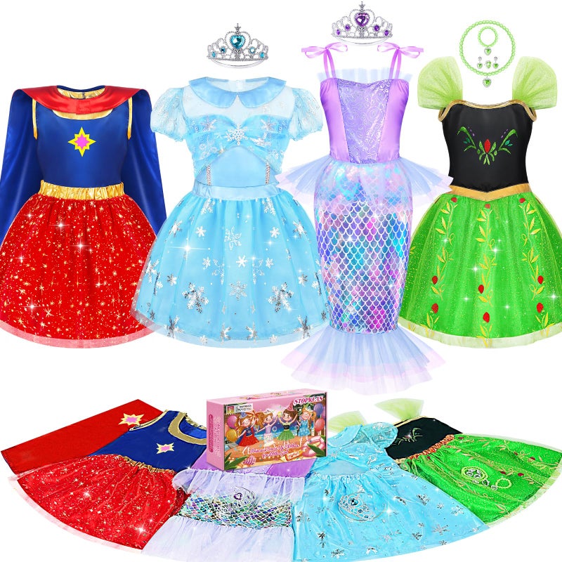 STOPKLAS Princess Dress Up Clothes for Little Girls 16 PCS Princess Toddler Dress Up Costumes Kids Dress Up Pretend Play Toys Gifts for Toddlers Mermaid Costume Set with Accessories for Girls 3 4 5 6 - Image 2