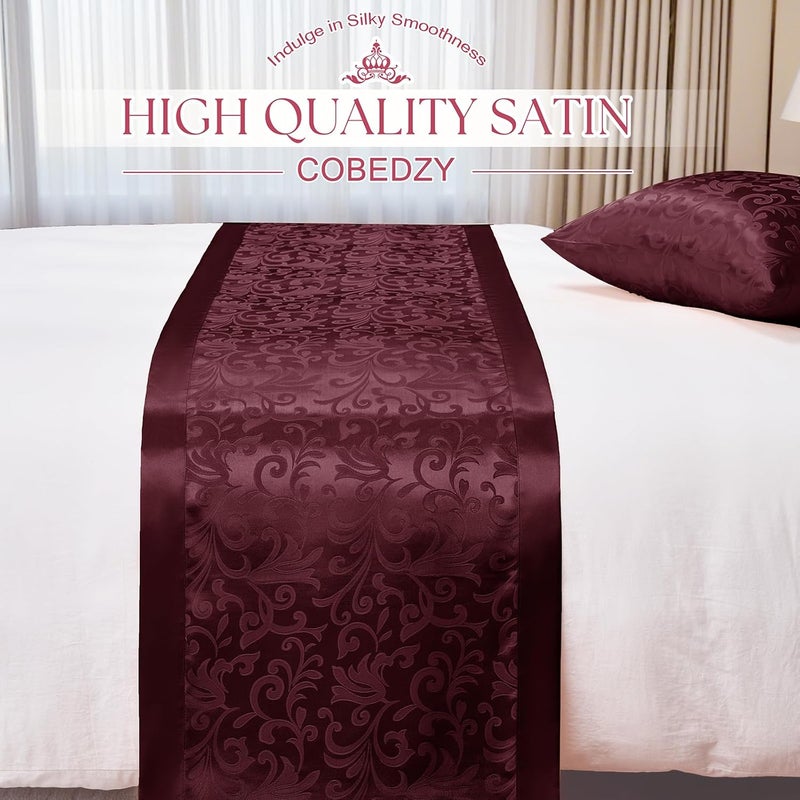 Cobedzy غطاء سرير من الساتان الأحمر لأسرّة الحجم الملكي، مقاس 50 × 240 سم (20 بوصة × 94 بوصة) من الساتان المنسوج بمنقوشات جاكار، أغطية أسرّة من الساتان للفنادق، المنازل، بيوت الضيافة - Image 4