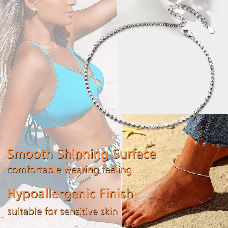 PROSILVER 925 Sterling Silver Ankle Bracelets For Women, Stylish Chain Anklets, Summer Beach Jewelry, 8.6-10.6 Inch Adjustable, Come with Box - Image 5