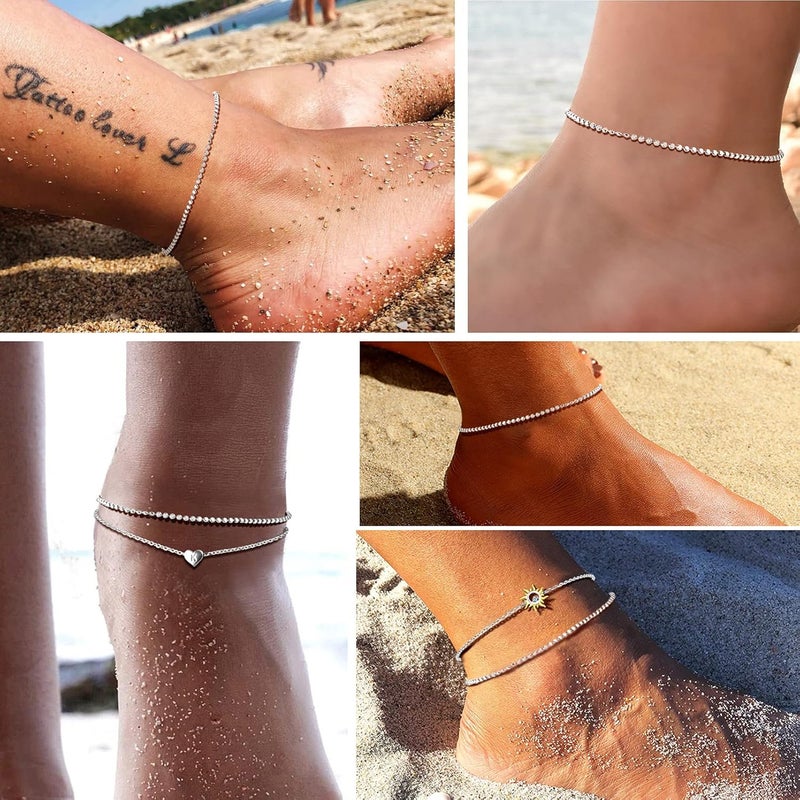 PROSILVER 925 Sterling Silver Ankle Bracelets For Women, Stylish Chain Anklets, Summer Beach Jewelry, 8.6-10.6 Inch Adjustable, Come with Box - Image 2