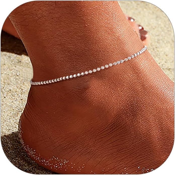 PROSILVER 925 Sterling Silver Ankle Bracelets For Women, Stylish Chain Anklets, Summer Beach Jewelry, 8.6-10.6 Inch Adjustable, Come with Box - Image 1