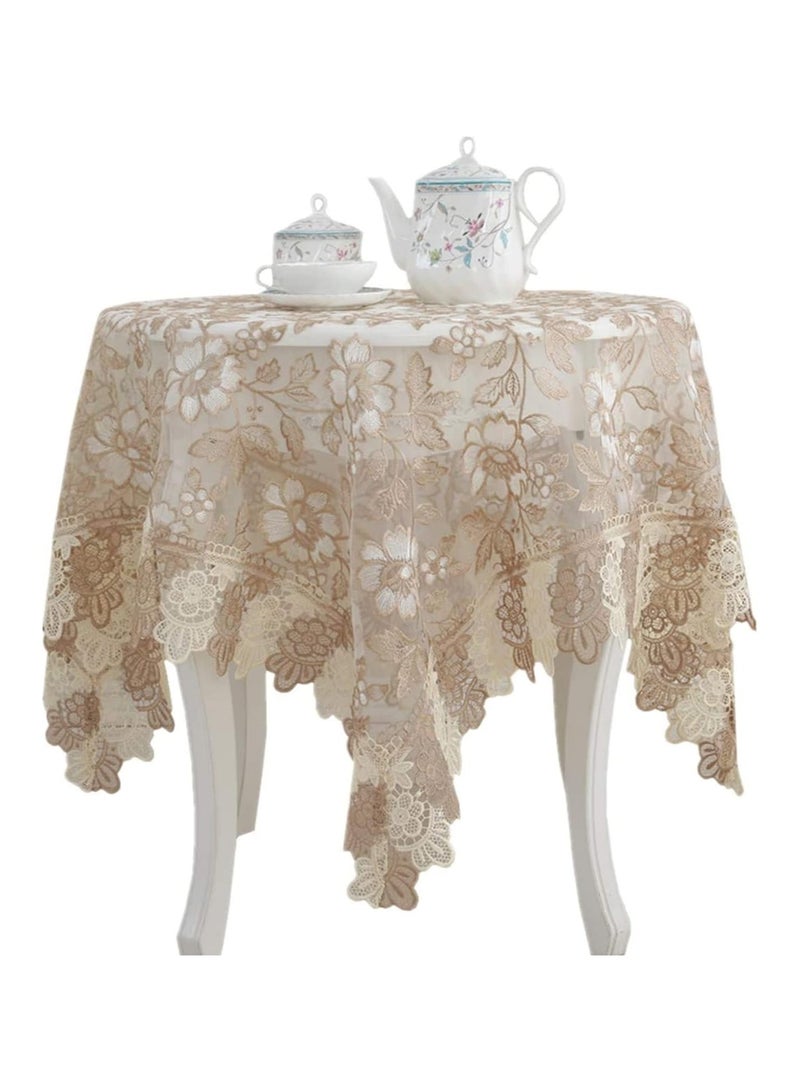 عام “مفرش طاولة، مزخرفة شعير، مقاوم للماء ممكن الغسل مصممًا للضبط الغبار، مناسب للزفافات والحفلات والمنزل الكلاسيكي، زينة لطاولة مطبخ ونهاية الطعام، زينة لطاولة مطبخ مطبخ، 90*90 سم.” - Image 1