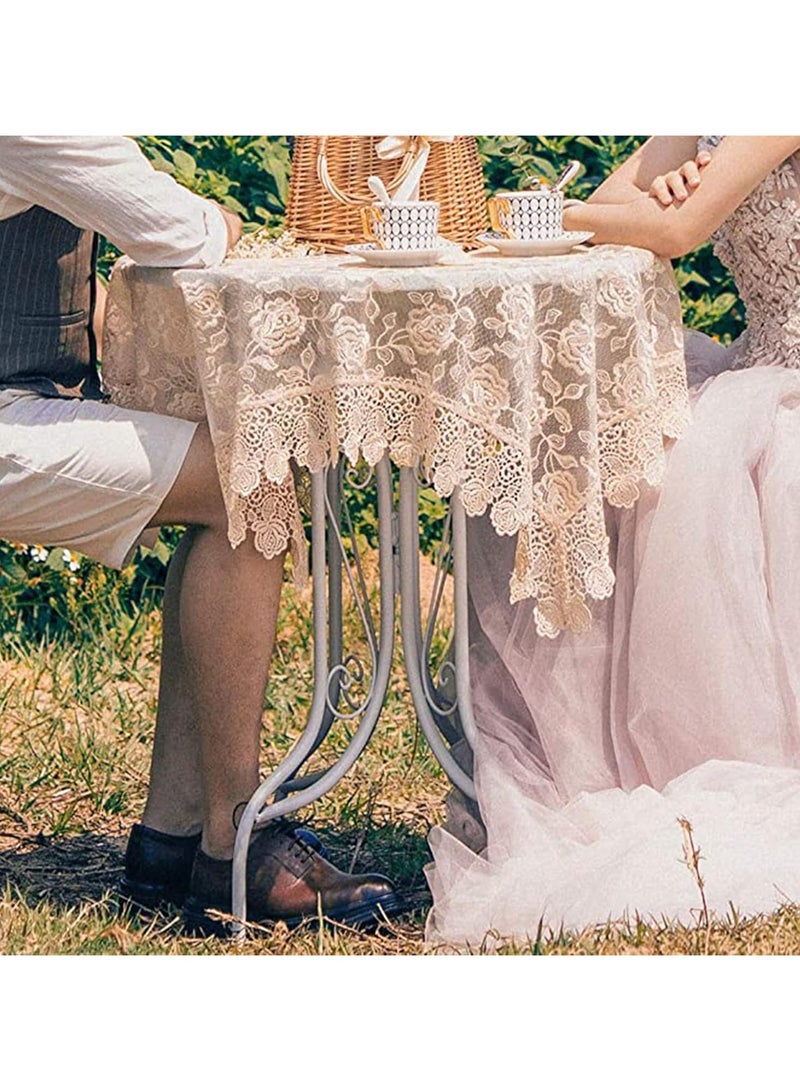 عام “مفرش طاولة، مزخرفة شعير، مقاوم للماء ممكن الغسل مصممًا للضبط الغبار، مناسب للزفافات والحفلات والمنزل الكلاسيكي، زينة لطاولة مطبخ ونهاية الطعام، زينة لطاولة مطبخ مطبخ، 90*90 سم.” - Image 2