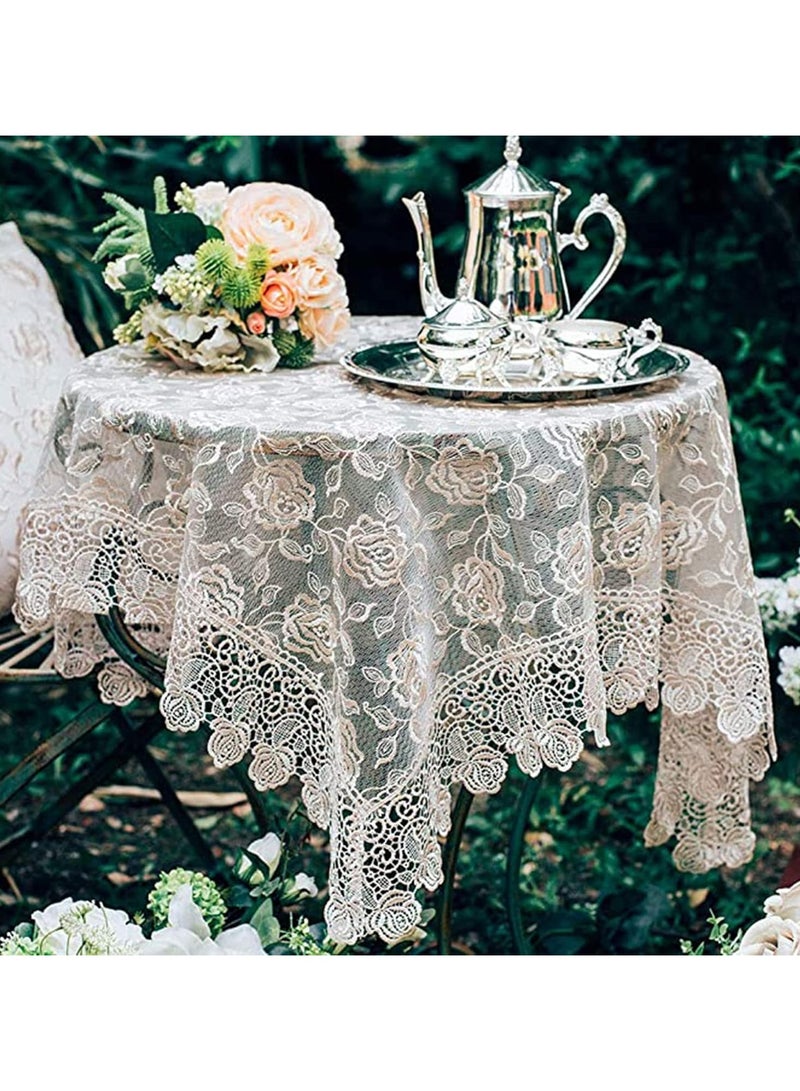 عام “مفرش طاولة، مزخرفة شعير، مقاوم للماء ممكن الغسل مصممًا للضبط الغبار، مناسب للزفافات والحفلات والمنزل الكلاسيكي، زينة لطاولة مطبخ ونهاية الطعام، زينة لطاولة مطبخ مطبخ، 90*90 سم.” - Image 3
