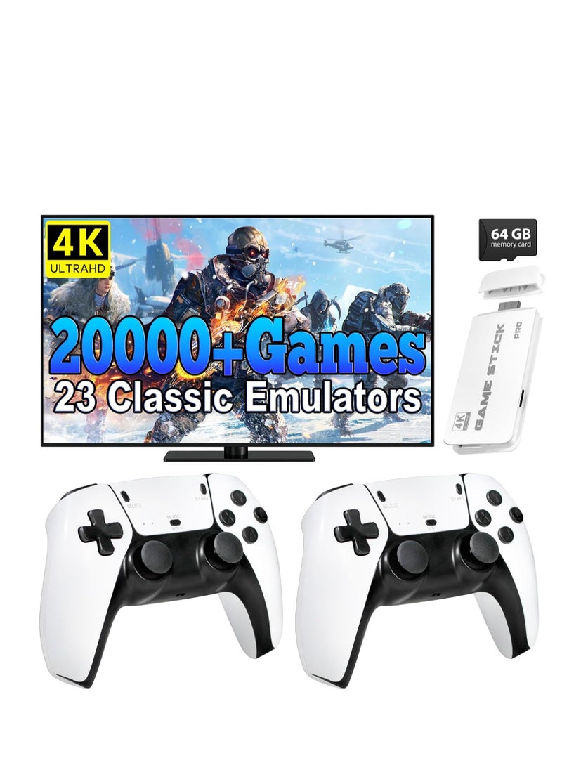 Retro Gaming Console, 20,000+ Retro Game Stick, 23 Emulators, 4K HD HDMI TV Game Stick, Includes 2 Wireless 2.4GHz Controllers,Plug & Play Video Games for TV 