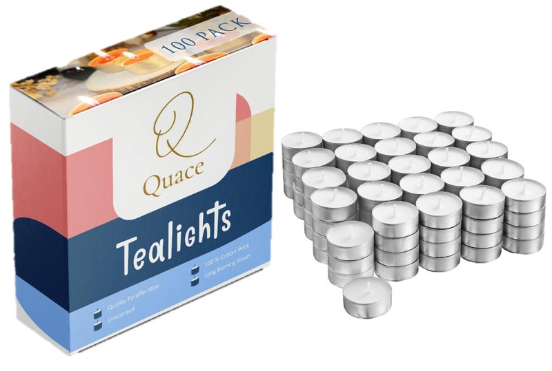 Quace Wax Tealight Candles Set of 100 (White Unscented) - Image 1
