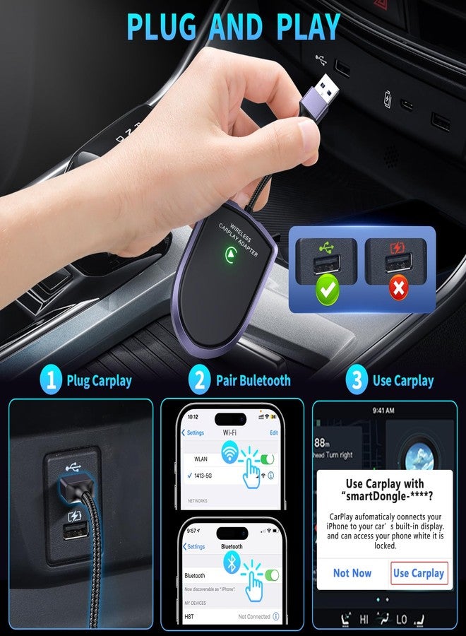 Ales Wireless CarPlay Adapter for Apple iPhone (2025 Upgrade) - Instant Wireless CarPlay, Ultra-Low Latency, Stable Connection, Mini Bluetooth Dongle for iOS 10+ & Cars 2016+, Plug & Play Type-C - Image 4