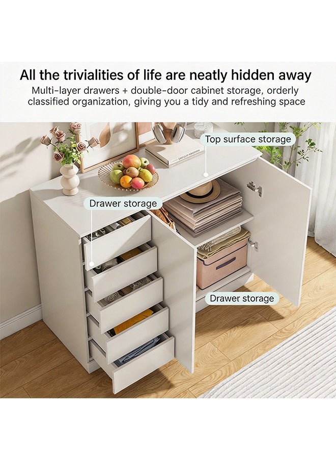 Solid Wood Storage Cabinet with Four Drawers and Cabinet, Modern Simple Large-Capacity Sideboard, Side Cabinet use for Living Room, Bedroom and Kitchen, 120×40×89CM Closed Storage Rack - Image 4