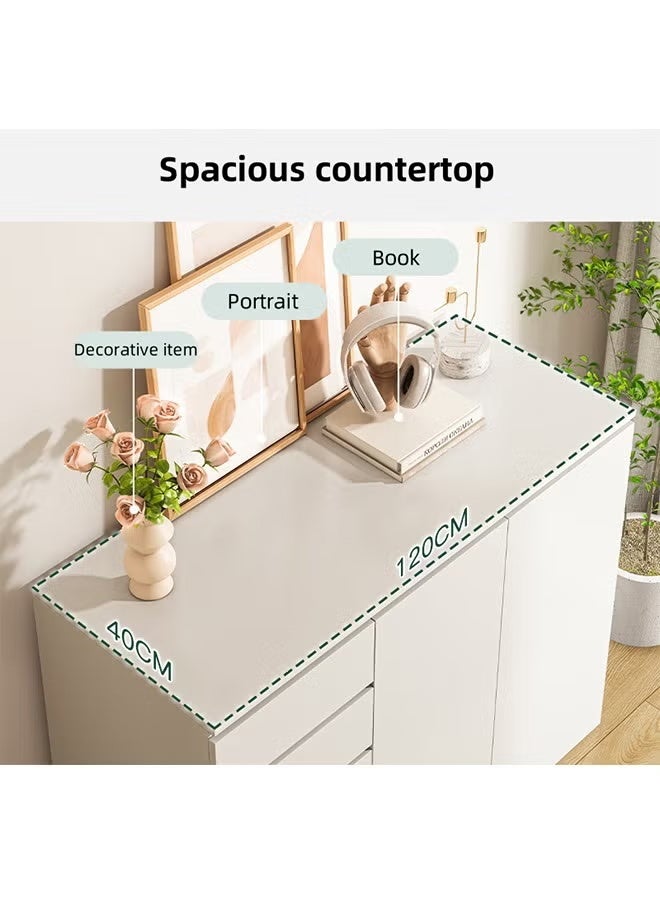 Solid Wood Storage Cabinet with Four Drawers and Cabinet, Modern Simple Large-Capacity Sideboard, Side Cabinet use for Living Room, Bedroom and Kitchen, 120×40×89CM Closed Storage Rack - Image 3