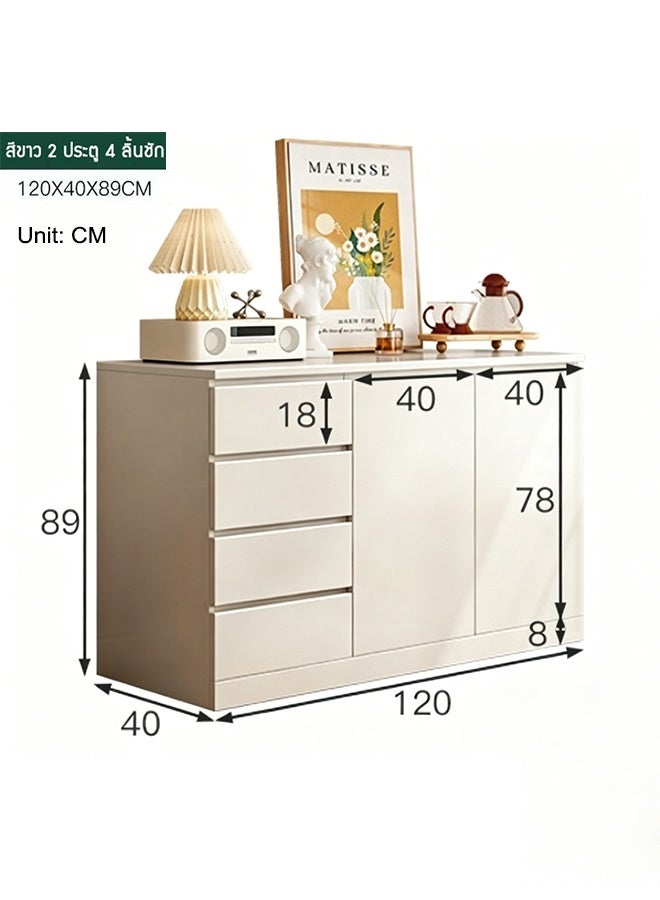 Solid Wood Storage Cabinet with Four Drawers and Cabinet, Modern Simple Large-Capacity Sideboard, Side Cabinet use for Living Room, Bedroom and Kitchen, 120×40×89CM Closed Storage Rack - Image 2
