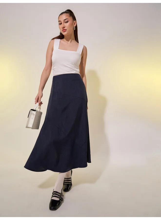 تايك تو Take Two Plain Side Zipper A-Line Midi Skirt