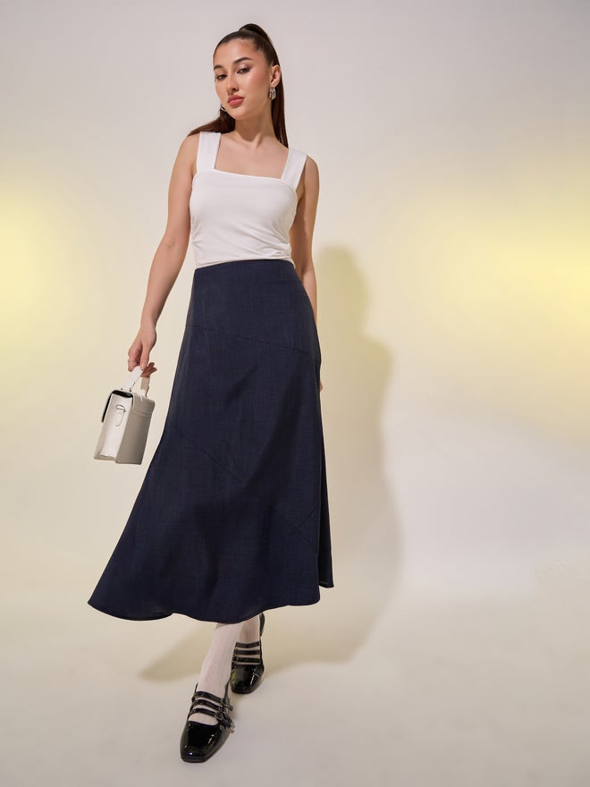 Take Two Styli Plain Side Zipper A-Line Midi Skirt - Image 1
