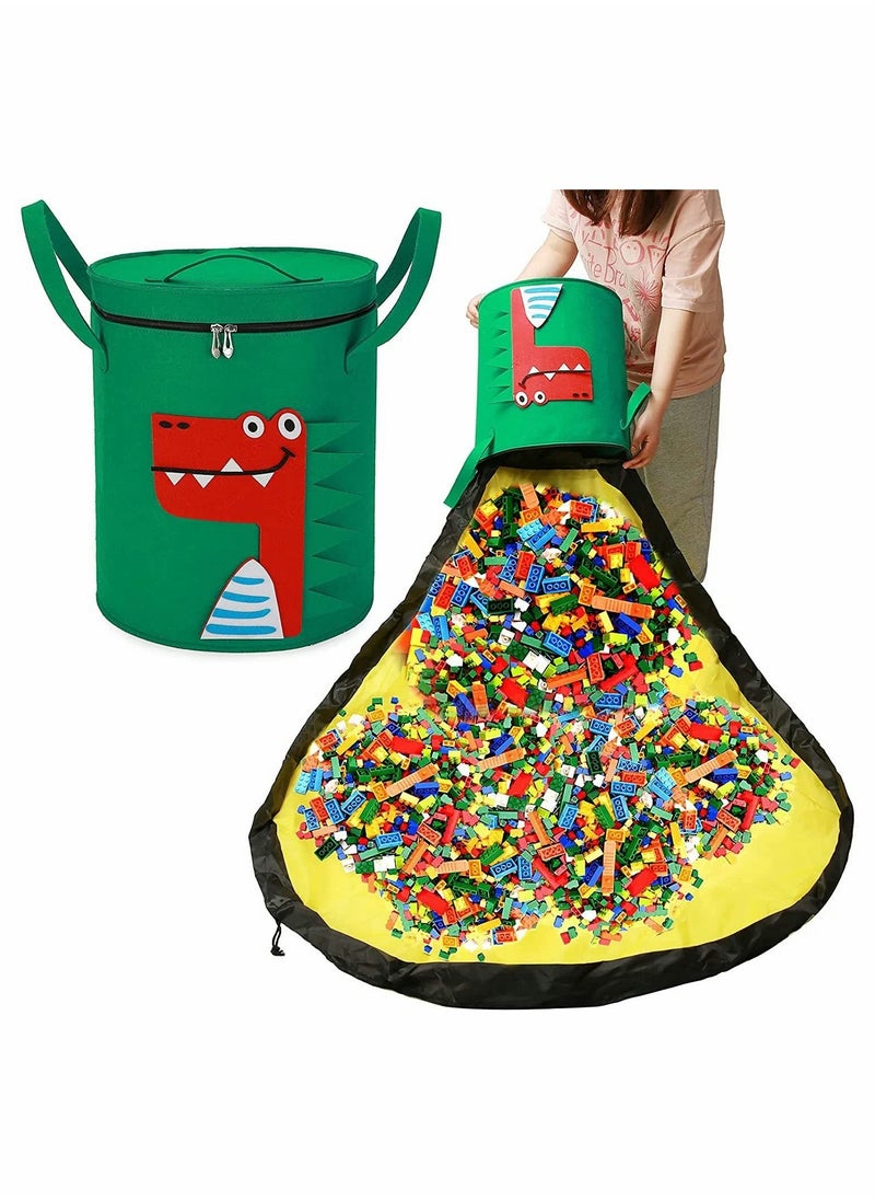 SYOSI - Toy Storage Organizer and Play Mat - Toy Basket toy storage bags for Toy Bricks, Spiral Wire Inside for Stand Up Straight with 59" Washable Drawstring Play Mat, 10-Gallon (With Mat, Dinosaur - B) - Image 1