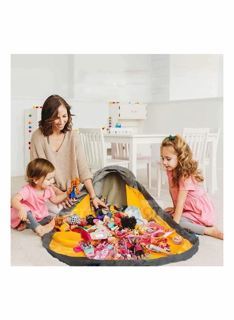SYOSI - Toy Storage Organizer and Play Mat - Toy Basket toy storage bags for Toy Bricks, Spiral Wire Inside for Stand Up Straight with 59" Washable Drawstring Play Mat, 10-Gallon (With Mat, Dinosaur - B) - Image 1