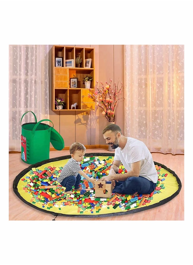 SYOSI - Toy Storage Organizer and Play Mat - Toy Basket toy storage bags for Toy Bricks, Spiral Wire Inside for Stand Up Straight with 59" Washable Drawstring Play Mat, 10-Gallon (With Mat, Dinosaur - B) - Image 1