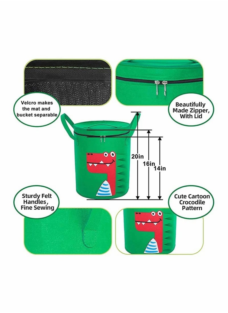 SYOSI - Toy Storage Organizer and Play Mat - Toy Basket toy storage bags for Toy Bricks, Spiral Wire Inside for Stand Up Straight with 59" Washable Drawstring Play Mat, 10-Gallon (With Mat, Dinosaur - B) - Image 1