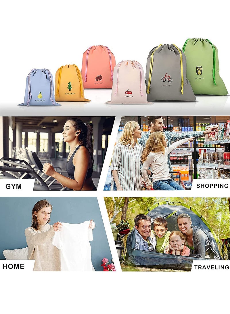 SOLARAE Waterproof Drawstring Bags, 6 Pack PE Bags Drawstring Gym Bags Small Medium Large Drawstring Bag for Sports Swim Travel Shoe Storage 6 Patterns 3 Sizes - Image 5
