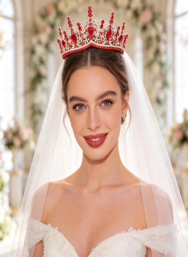 كاميرولا تيجان للنساء، تيجان زفاف، تيجان لحفلات أعياد الميلاد، تاج أميرة، إكسسوارات شعر، زينة هالوين مرصعة بأحجار الراين، طوق رأس (ذهبي أحمر) - Image 2