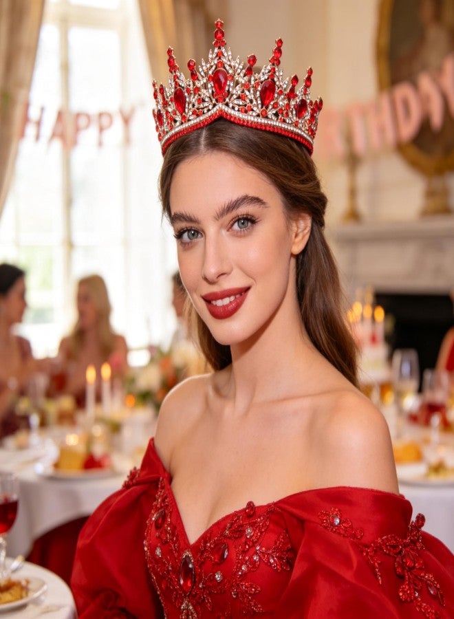 كاميرولا تيجان للنساء، تيجان زفاف، تيجان لحفلات أعياد الميلاد، تاج أميرة، إكسسوارات شعر، زينة هالوين مرصعة بأحجار الراين، طوق رأس (ذهبي أحمر) - Image 4