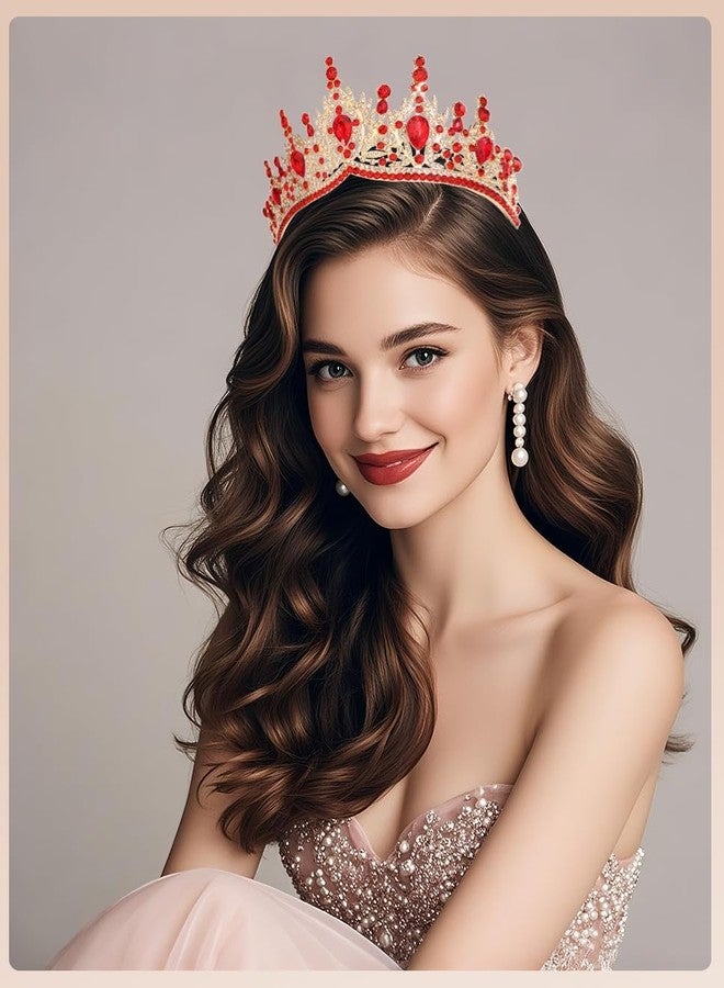 كاميرولا تيجان للنساء، تيجان زفاف، تيجان لحفلات أعياد الميلاد، تاج أميرة، إكسسوارات شعر، زينة هالوين مرصعة بأحجار الراين، طوق رأس (ذهبي أحمر) - Image 3