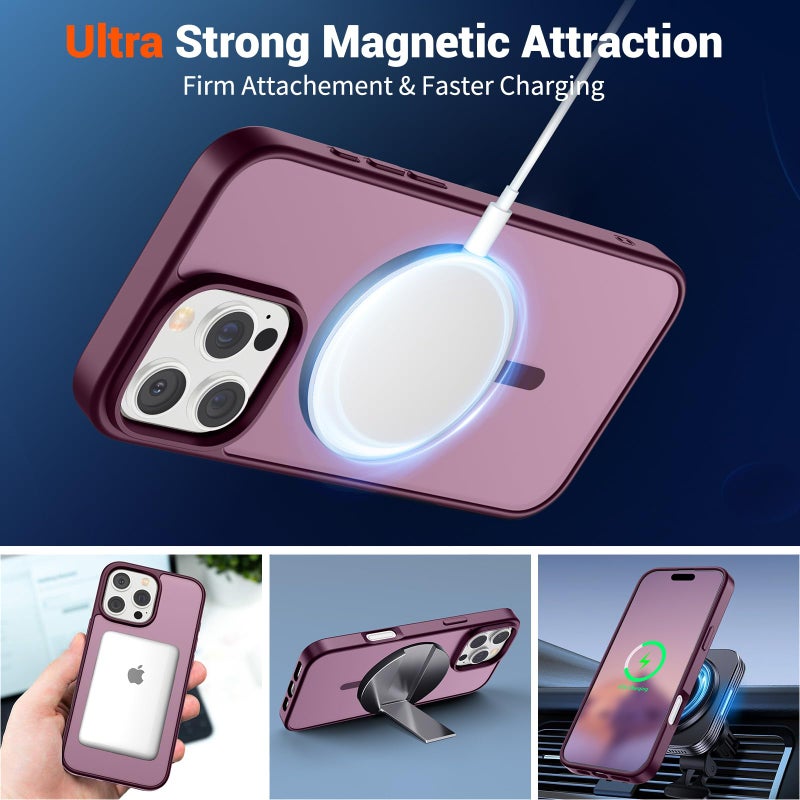 SUPFINE Magnetic for iPhone 16 Pro Max Case (Compatible with MagSafe) (Military Grade Drop Protection) Slim Translucent Matte Shockproof with Anti-Fingerprint Phone Case, Wine Red - Image 5