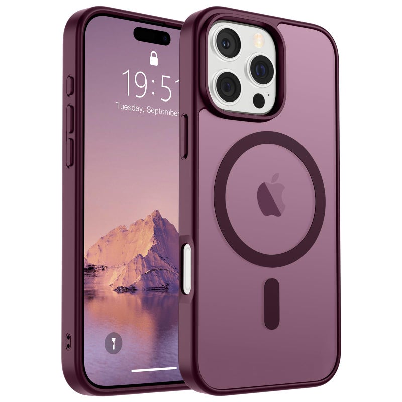 SUPFINE Magnetic for iPhone 16 Pro Max Case (Compatible with MagSafe) (Military Grade Drop Protection) Slim Translucent Matte Shockproof with Anti-Fingerprint Phone Case, Wine Red - Image 1