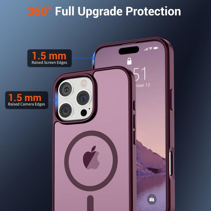 SUPFINE Magnetic for iPhone 16 Pro Max Case (Compatible with MagSafe) (Military Grade Drop Protection) Slim Translucent Matte Shockproof with Anti-Fingerprint Phone Case, Wine Red - Image 4