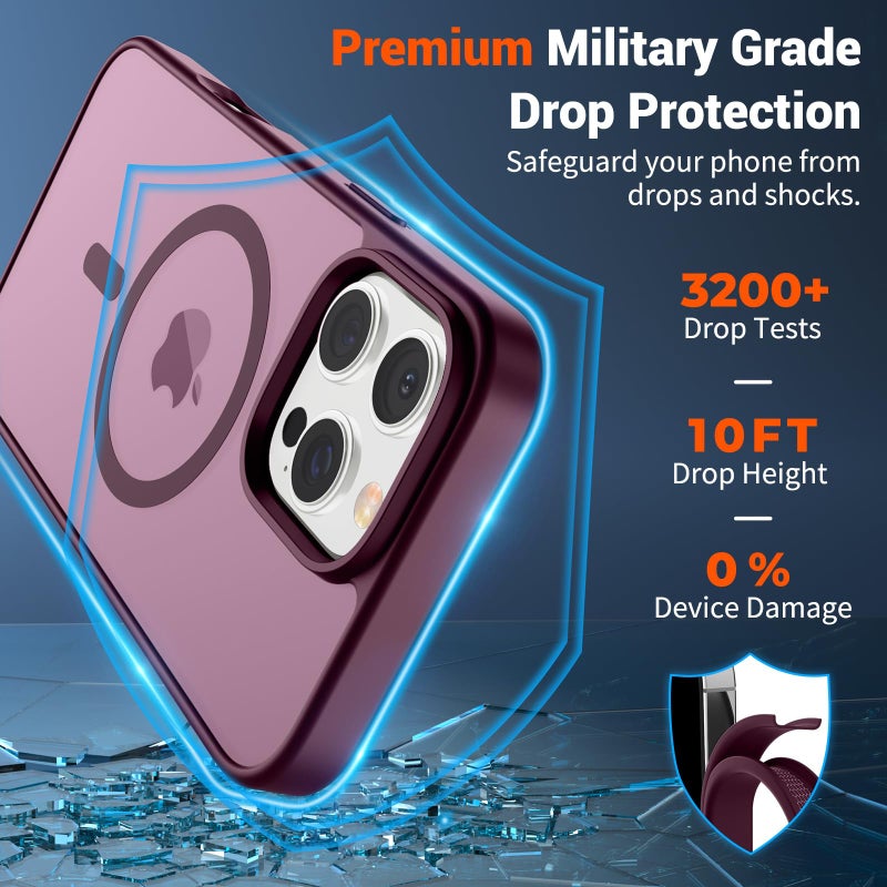 SUPFINE Magnetic for iPhone 16 Pro Max Case (Compatible with MagSafe) (Military Grade Drop Protection) Slim Translucent Matte Shockproof with Anti-Fingerprint Phone Case, Wine Red - Image 3