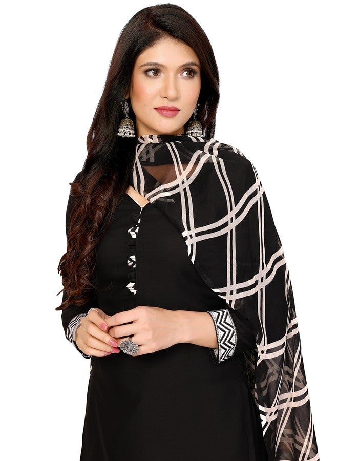 Yashika Women's Printed Dress Material - Unstitched Crepe Fabric Kurti, Pants & Dupatta Set (AZ-YS-P4-BLACK ARYA) - Image 1
