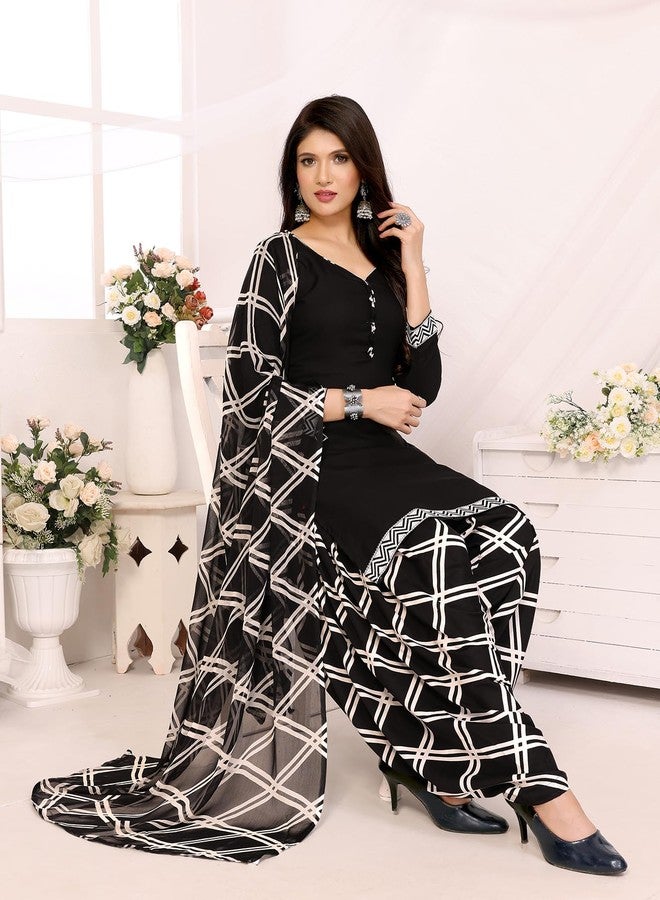Yashika Women's Printed Dress Material - Unstitched Crepe Fabric Kurti, Pants & Dupatta Set (AZ-YS-P4-BLACK ARYA) - Image 4