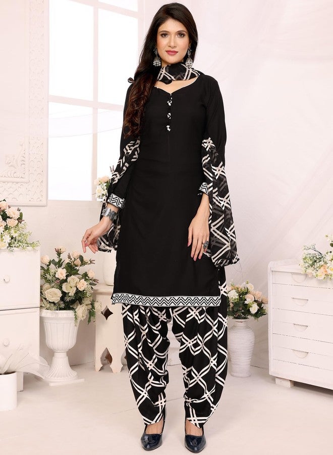 Yashika Women's Printed Dress Material - Unstitched Crepe Fabric Kurti, Pants & Dupatta Set (AZ-YS-P4-BLACK ARYA) - Image 2