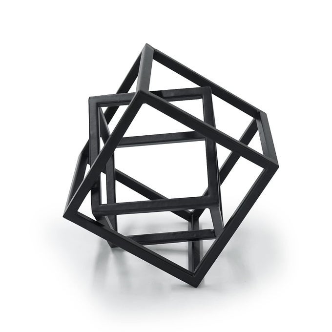 GEOMETRIC CUBE IRON SCULPTURE ART MINIMALISTE ORNAMENTS FOR BOOKSHELF BEDROOM SALON HOME DECORATION BLACK