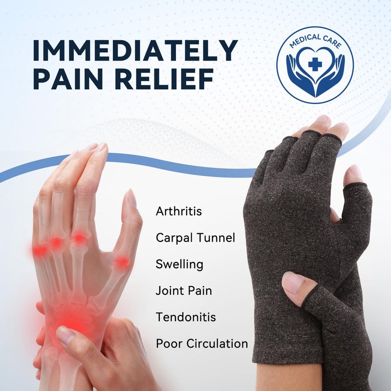 Duerer Arthritis Gloves, Compression Gloves for Women Men, Carpal Tunnel, Rheumatoid, Tendonitis, Fingerless Hand Thumb, Hand Pain, Fingerless Gloves for Computer Typing and Daily Work - Image 2