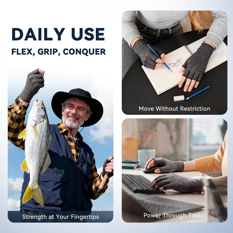 Duerer Arthritis Gloves, Compression Gloves for Women Men, Carpal Tunnel, Rheumatoid, Tendonitis, Fingerless Hand Thumb, Hand Pain, Fingerless Gloves for Computer Typing and Daily Work - Image 4