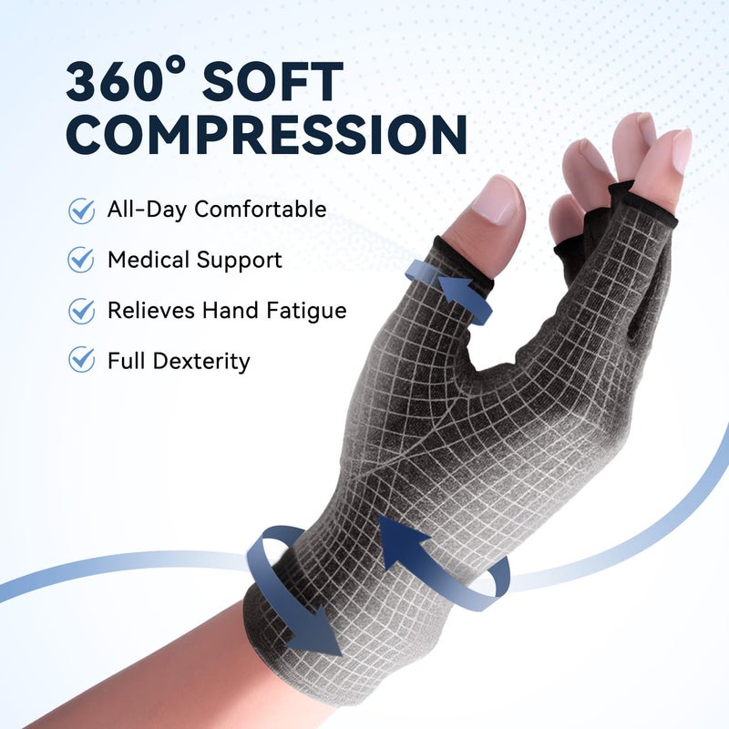 Duerer Arthritis Gloves, Compression Gloves for Women Men, Carpal Tunnel, Rheumatoid, Tendonitis, Fingerless Hand Thumb, Hand Pain, Fingerless Gloves for Computer Typing and Daily Work - Image 3