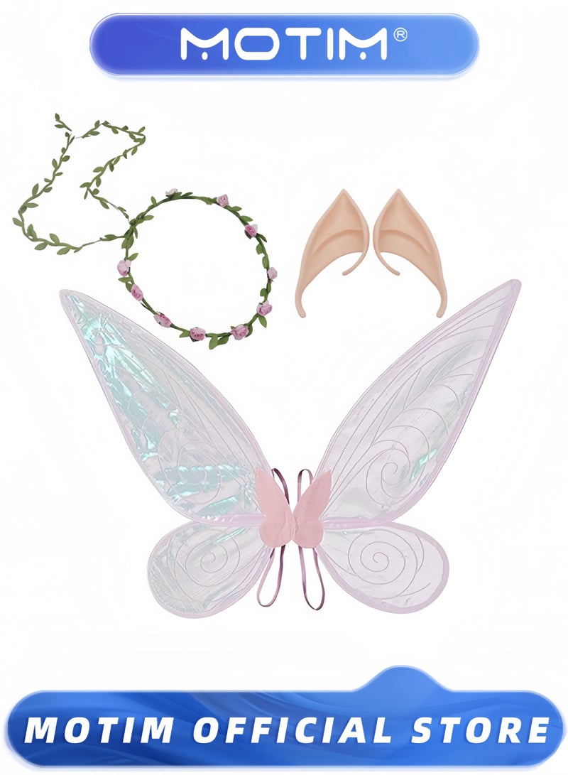 Motim Butterfly Fairy Wings Costume Sparkle Princess Wing for Party Favor with Elf Ears Flower Crown - Image 1